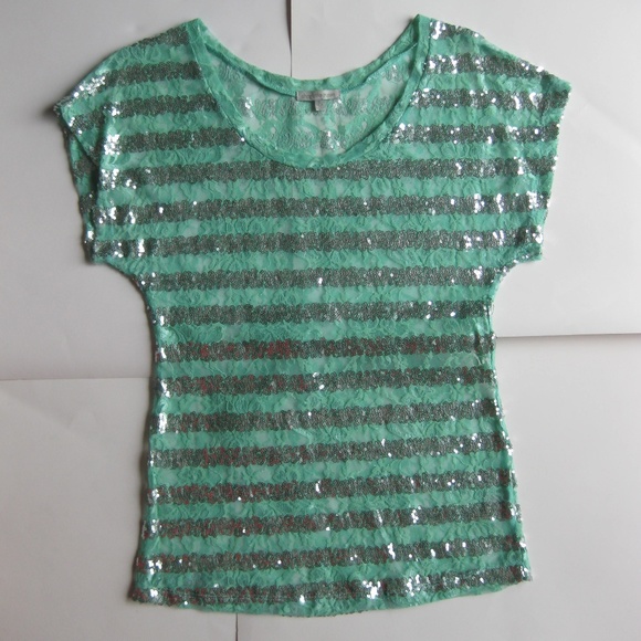 Charlotte Russe sequined sheer teal lacy top - Picture 1 of 5